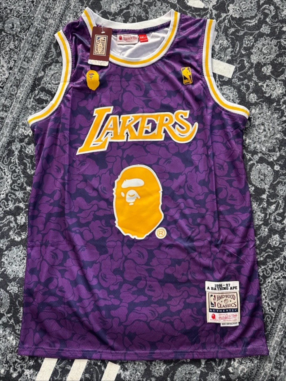Mitchell & Ness Los Angeles Lakers Purple and Yellow BAPE Collaboration Jersey
